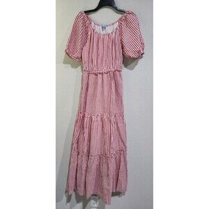 Draper James Maxi Dress Small Stripes Tiered Ruffle Cottagecore Prairie Belted